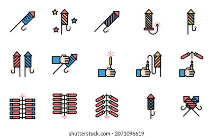 Fireworks Line Color  Icons  Vector Illustration , celebration, sparkle, party