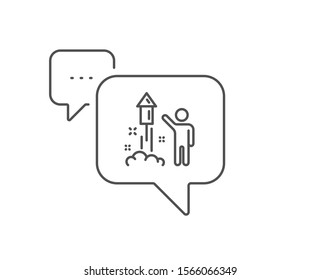 Fireworks line icon. Chat bubble design. Christmas or New year rocket sign. Pyrotechnic symbol. Outline concept. Thin line fireworks icon. Vector