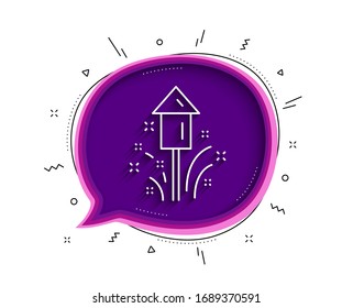 Fireworks line icon. Chat bubble with shadow. Christmas or New year rocket sign. Pyrotechnic symbol. Thin line fireworks icon. Vector