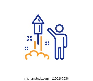 Fireworks line icon. Christmas or New year rocket sign. Pyrotechnic symbol. Colorful outline concept. Blue and orange thin line color icon. Fireworks Vector