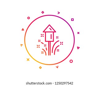Fireworks line icon. Christmas or New year rocket sign. Pyrotechnic symbol. Gradient pattern line button. Fireworks icon design. Geometric shapes. Vector