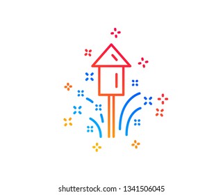 Fireworks line icon. Christmas or New year rocket sign. Pyrotechnic symbol. Gradient design elements. Linear fireworks icon. Random shapes. Vector
