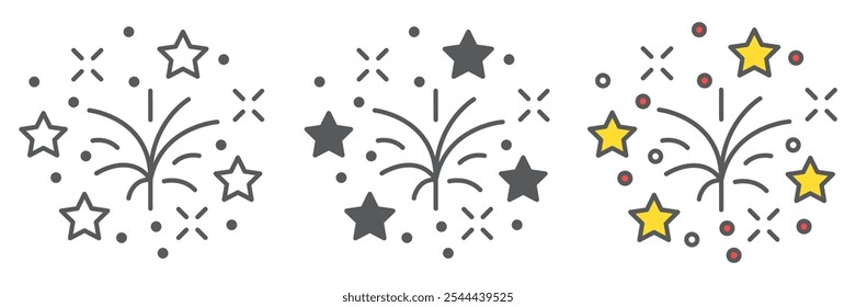 Fireworks line icon collection, holiday and xmas, firework vector icon set, vector graphics, editable stroke outline sign, eps 10.