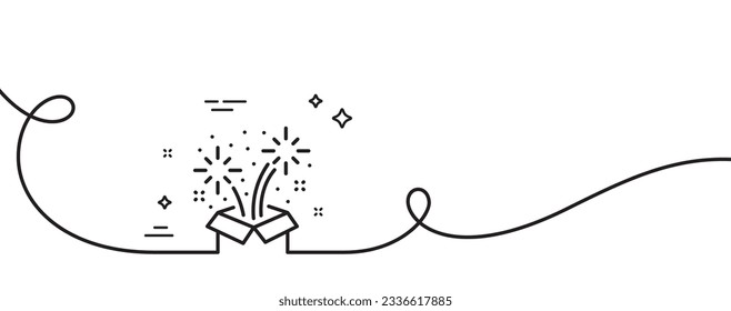 Fireworks line icon. Continuous one line with curl. Pyrotechnic salute sign. Carnival celebration lights symbol. Fireworks single outline ribbon. Loop curve pattern. Vector