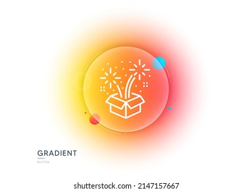 Fireworks line icon. Gradient blur button with glassmorphism. Pyrotechnic salute sign. Carnival celebration lights symbol. Transparent glass design. Fireworks line icon. Vector