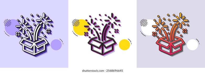 Fireworks line icon. Halftone dotted pattern. Gradient icon with grain shadow. Pyrotechnic salute sign. Carnival celebration lights symbol. Line fireworks icon. Various designs. Vector