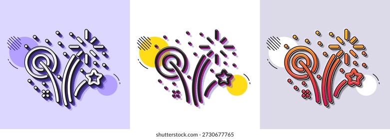 Symbol für Feuerwerkszeile. Gestricheltes Rastermuster. Farbverlaufssymbol mit Schatten. Pyrotechnisches Grußzeichen. Faschingsfeier Lichter Symbol. Symbol für Linienfeuerwerke. Verschiedene Designs. Vektorgrafik