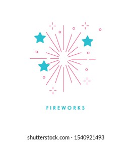 
Fireworks line icon, outline vector sign, linear pictogram isolated on white. logo illustration