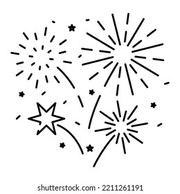 Fireworks line icon, outline vector sign, linear pictogram isolated on white. logo illustration. New year, christmas and celebration carnival. Happy new year 