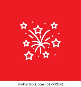 Fireworks line icon, outline vector sign, linear pictogram isolated on red. logo illustration