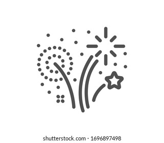 Fireworks line icon. Pyrotechnic salute sign. Carnival celebration lights symbol. Quality design element. Editable stroke. Linear style fireworks icon. Vector