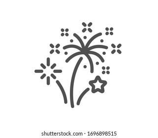 Fireworks line icon. Pyrotechnic salute sign. Carnival celebration lights symbol. Quality design element. Editable stroke. Linear style fireworks icon. Vector