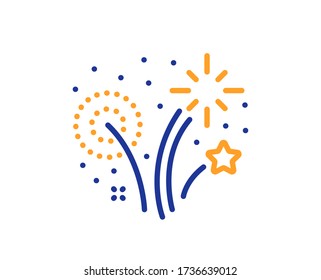 Fireworks line icon. Pyrotechnic salute sign. Carnival celebration lights symbol. Colorful thin line outline concept. Linear style fireworks icon. Editable stroke. Vector