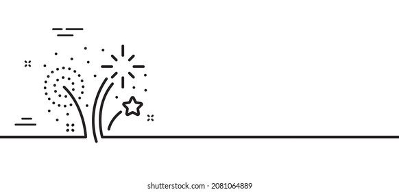 Fireworks line icon. Pyrotechnic salute sign. Carnival celebration lights symbol. Minimal line illustration background. Fireworks line icon pattern banner. White web template concept. Vector