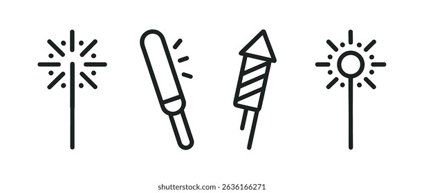 Fireworks line icon set - linear, celebration and holiday icons collection