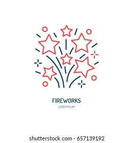 Fireworks Line Icon. Vector Logo For Event Service. Linear Illustration Of Firecrackers.