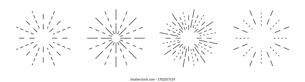 Fireworks linear icons set. Round sunburst symbol isolated. Vector illustration. Fireworks flat icon