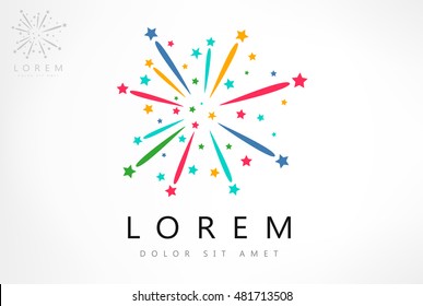 Fireworks logo. Salute gold vector.