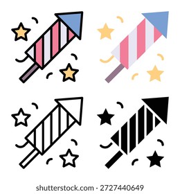 Fuegos artificiales, ícono del Vector del Día de los Caídos. Adecuado Para App Móviles, App De Web Y Medios Impresos. Múltiples iconos de estilo, 