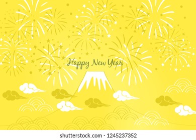 Fireworks and mountain illustration for new year, japanese traditional pattern