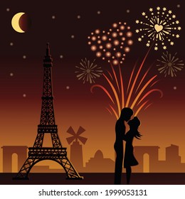 fireworks new year new years eve celebration festive bright kiss couple paris eiffel tower romantic red