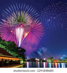 Fireworks, New Year's Festival, Loy Krathong Festival, Fireworks Festival, Fireworks and Stars