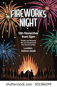 Fireworks Night Flyer Invitation Vector Illustration Poster