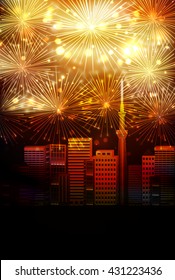 Fireworks night sky landscape background