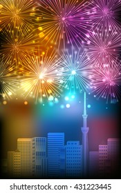 Fireworks night sky landscape background