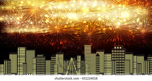 Fireworks night sky landscape background