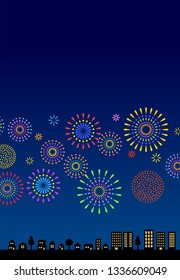 Fireworks in the night sky and townscape