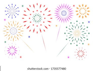 Fireworks and night sky. Vector background illustration.