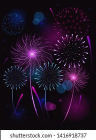 Fireworks in the night sky. Vector clipart.