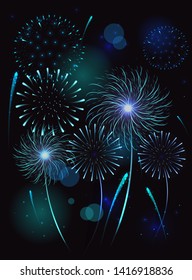 Fireworks in the night sky. Vector clipart.