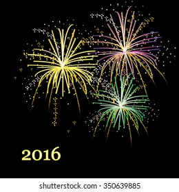 Fireworks on black background "2016"
