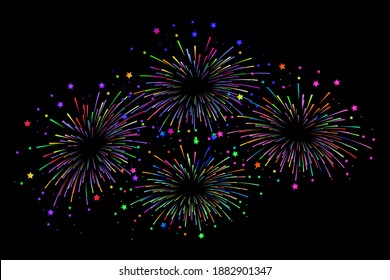 Fireworks on black background. Vector illustration.