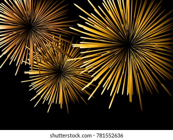 Fireworks on black background vector illustration. Night sky