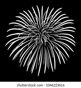 Fireworks on a black sky background. Vector illustration