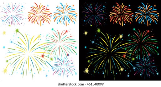 Fireworks on black and white background illustration