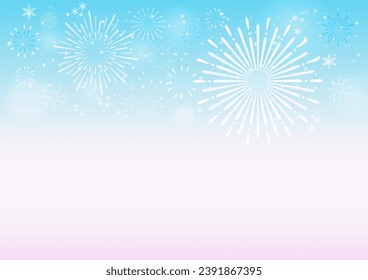 Fireworks on blue and pink background. Vector illustration
