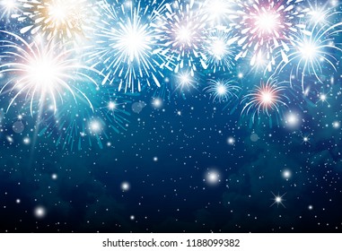 Fireworks on blue sky background for christmas and new year and other celebration