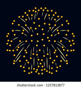 Fireworks on dark background. Template for festive design. Vector illustration in simple flat style.