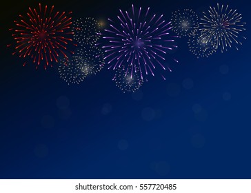 Fireworks on dark-blue sky