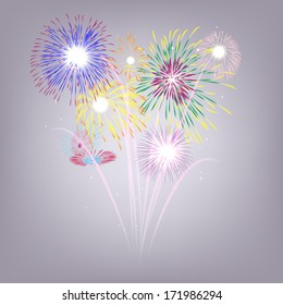 fireworks on grey background