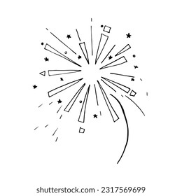 Fireworks on isolated white background in doodle style.