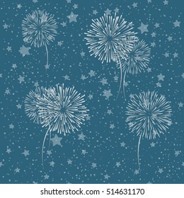 Fireworks on the night sky pattern, vector
