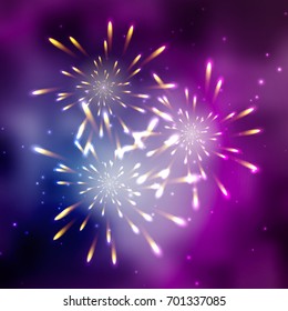 Fireworks on purple space background