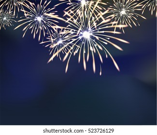 fireworks on twilight background with copy space at the under area of image. Design for celebration event in vector illustration