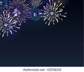 fireworks on twilight background with copy space at the under area of image. Design for celebration event in vector illustration