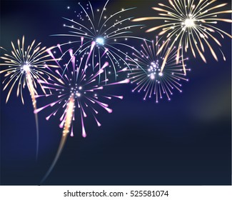 fireworks on twilight background with copy space at the under area of image. Design for celebration event in vector illustration